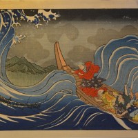 Ichiyusai Kuniyoshi, 1798 - 1861, Japan. NICHIREN CALMING A STORM AT KAKUDA. Woodcut Hammer: £700